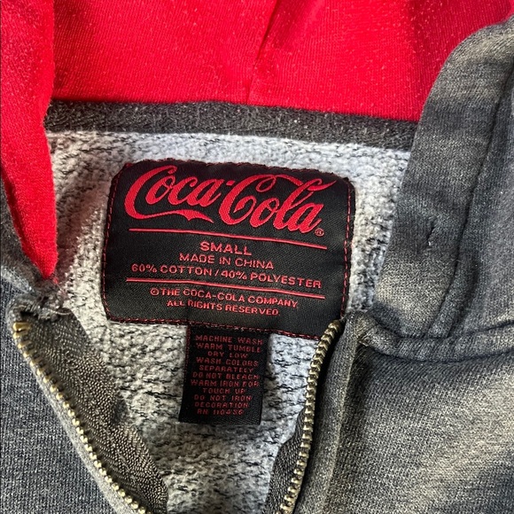 Coca-Cola Charcoal and Crimson Hoodie Small Vintage Quarter Zip - Picture 2 of 10